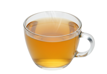 Amber delight A glass teacup filled with fragrant steaming tea on black