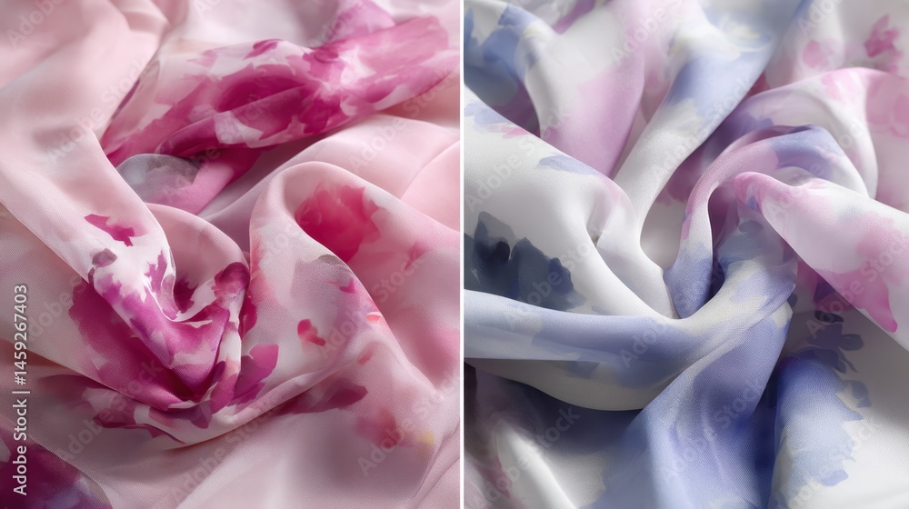 Poster Delicate floral motifs create a flowing design, showcasing soft lines and subtle colors perfect for textile applications, with ample copy space on the left