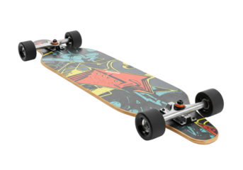 Angled Longboard Black Wheels Deck Art