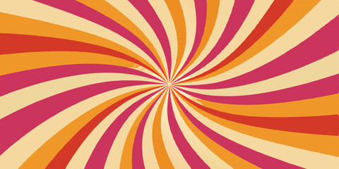 Retro swirl burst background in orange pink and beige vintage style