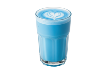 Blue latte art in a glass on a black background heart design