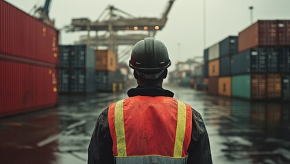 Fototapeta premium Worker at cargo port