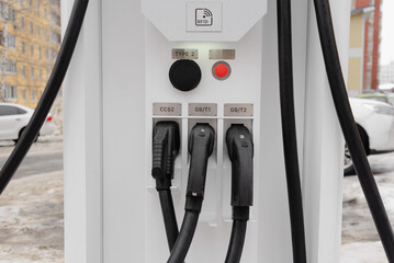 A close-up of a real electric vehicle charging station.