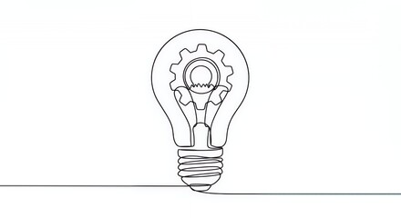 Ingenious Gear Idea:  A Single Line Drawing of a Light Bulb with a Gear Inside, Symbolizing Innovation and  Problem Solving