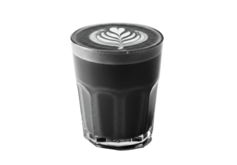 Charcoal Latte Art A sleek black coffee creation with delicate heart design