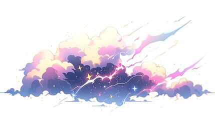 amazing and abstract lightning strike, colorful anime style