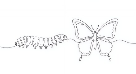 Metamorphosis: A Single-Line Drawing of a Caterpillar Transforming into a Butterfly