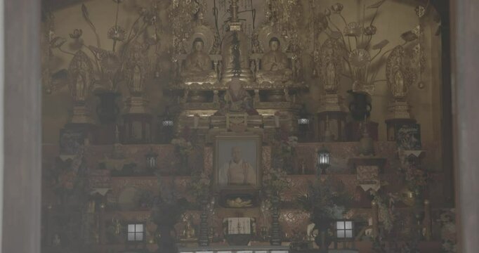 Japanese Peace Temple In Rumassala, Galle, Sri Lanka. Inside famous landmark and cultural sacred place. View of the Japanese built Buddhist Temple Peace Pagoda at Roomasala Hill overlooking the Galle