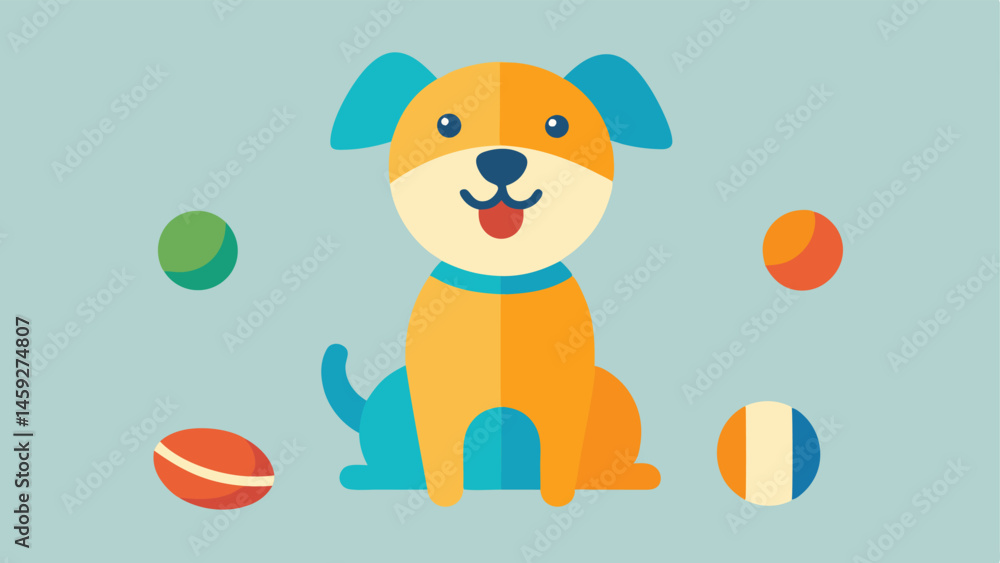 Aufkleber playful dog with toys a lively dog depicted with a bright smile surrounded by several colorful toysa