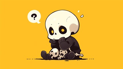 cute brooding skeleton, chibi doodle style