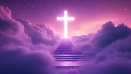 Cross, Stairs, and Clouds in a Night Sky