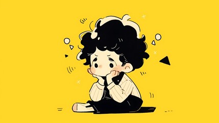 Serious man thinking pose, doodle style