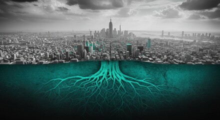 Urban Labyrinth Transforming into Underground Roots