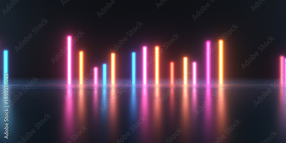 Poster abstract view of illuminated bars in bright colors. the vivid light reflects off the surface. the si
