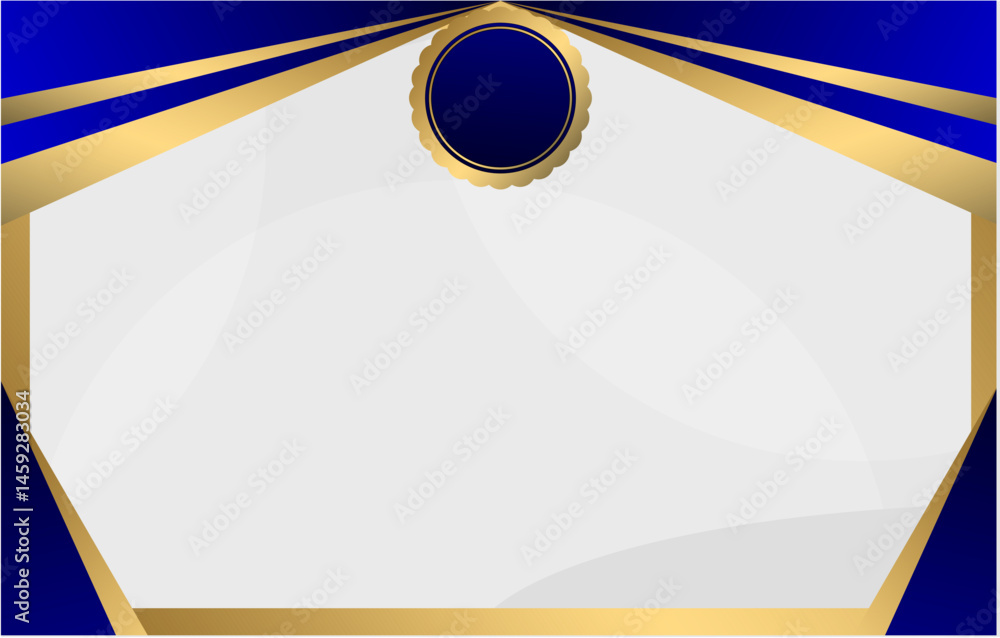Poster abstract vector design with a gold frame and ribbon on a blue backdrop showcases an elegant art styl