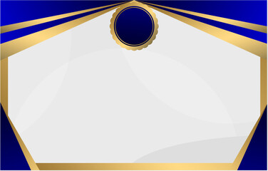 Abstract vector design with a gold frame and ribbon on a blue backdrop showcases an elegant art style