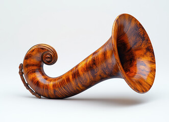 Wooden Hornpipe Isolated on White Background with Intricate Grain Details and Spiral Design