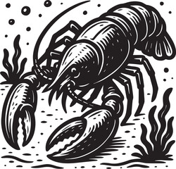 Lobster Crawling - Engraving vector illustration