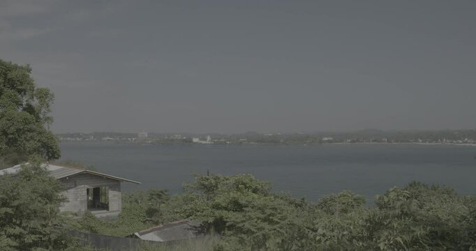 Galle cityscape, Sri Lanka. Laccadive sea and horizon view coast near city. Insee Cement - Galle Cement Works.