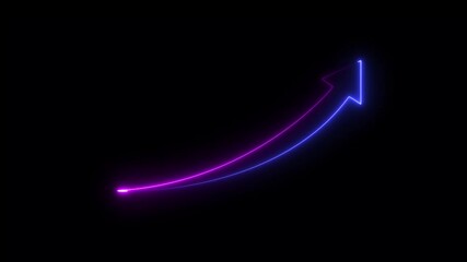 neon graph cart arrow icon animation. on black background. upward arrow icon animation. arrow icon symbolizing growth, progress, and success in business or performance growth animation. 4k video.