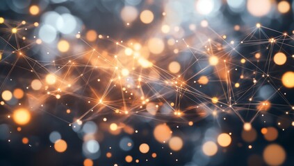 Abstract network of interconnected glowing points.  Intertwined lines and shimmering particles create a dynamic and intricate design