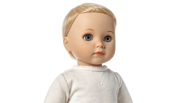 A cute little child doll isolated, childhood happiness