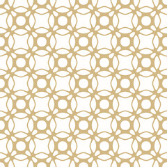 Vector geometric seamless pattern with curved lines, grid, net, lattice, floral silhouettes, repeat tiles. Golden abstract background. Elegant gold and white ornament texture. Design for decor, print