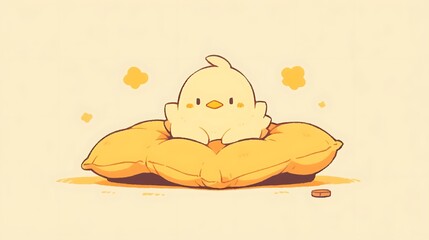 duck lying on pillow, chibi doodle style