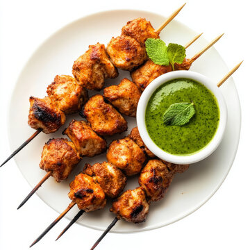 A plate of chicken reshmi kebab, with minced chicken marinated in cream and spices, grilled on