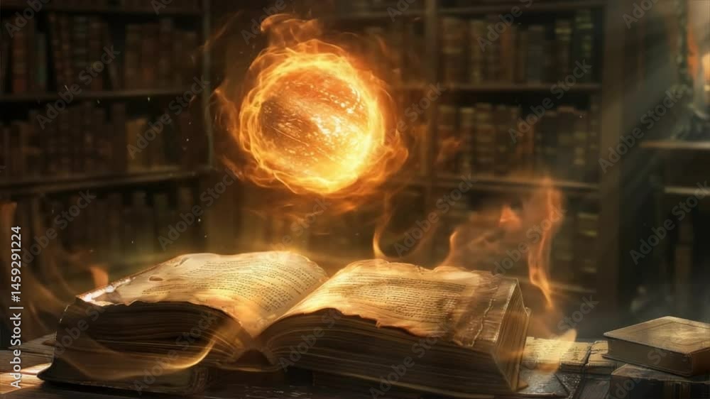 Poster an open book with magical light swirling above, symbolizing knowledge and mystery in a mystical libr