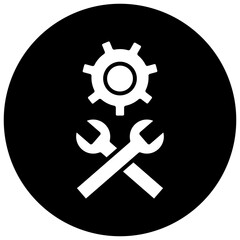 Mechanization Black Circle Icon, Mechanization Icons – Industrial, Automation, Machine, and Robot Vector Line Icons
