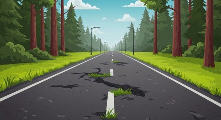 Broken Road Through a Lush Forest: A Journey's Path