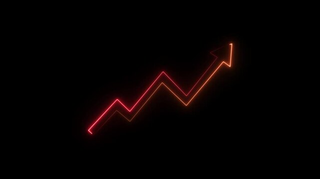 neon graph cart arrow icon animation. on black background. upward arrow icon animation. arrow icon symbolizing growth, progress, and success in business or performance growth animation. 4k video.
