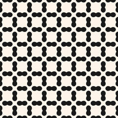 Vector geometric ornament. Abstract seamless pattern with rounded shapes, grid,  net, lattice, tiles. Simple black and white background texture. Repeating geo design for print, decor, fabric, carpet