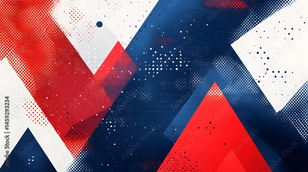 Poster bold red and blue triangles overlapping in diagonal abstract design