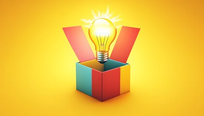 Bright idea emerging from a colorful gift box.