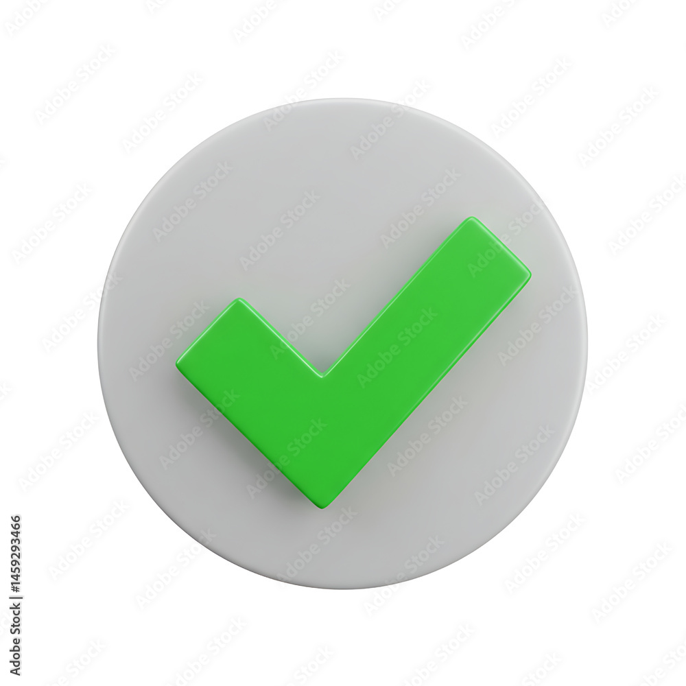 Poster green check mark on a gray circle shape isolated design transparent background