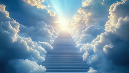 Fototapeta premium Stairway in Clouds Toward Sunlight