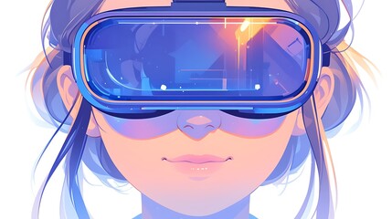 a woman using vr, colorful anime style