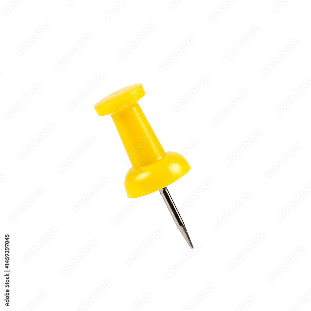 Poster a single yellow push pin on a blank canvas transparent background