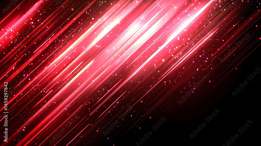 Poster dynamic red diagonal lines with glowing light effects.
