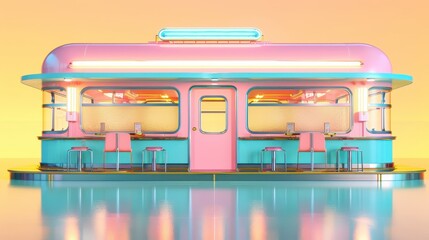 Pastel Pink and Teal Retro Diner 3D Render
