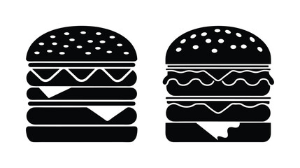 Black silhouette vector icons of hamburgers. Ideal for fast food, restaurant menus, and food-related designs. EPS format.