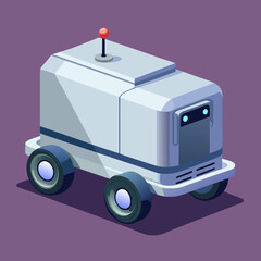 Cartoon ice cream truck on a vibrant purple background, evoking a fun and playful summer vibe.