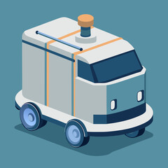 Cartoon ice cream truck on a vibrant purple background, evoking a fun and playful summer vibe.