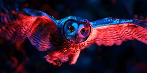 Majestic Owl in Flight with Vibrant Colors Against Dark Background