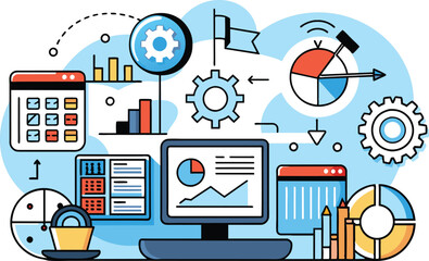 Enterprise resource planning, flat illustration, vector illustration.