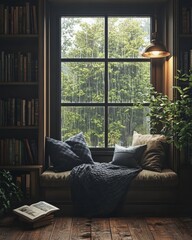 Rainy Day Reading Nook Cozy Window Seat with Bookshelves