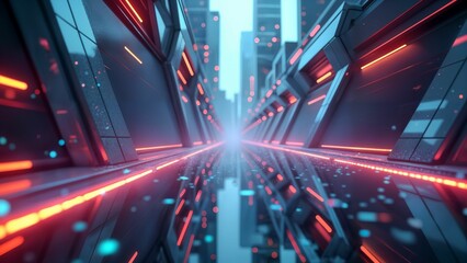 A Dynamic Drone Perspective of a Futuristic Cityscape with Cutting-Edge Urban Design and Streaming Neon Glows under a Starry Sky