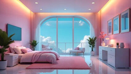 Technologically Advanced Child Bedroom Merging Futuristic Innovation with Soft Pastels, Dynamic LED Accents, and Modern Interactive Designs